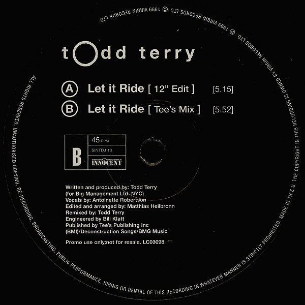 Todd Terry - Let It Ride - Used Vinyl Record 12"