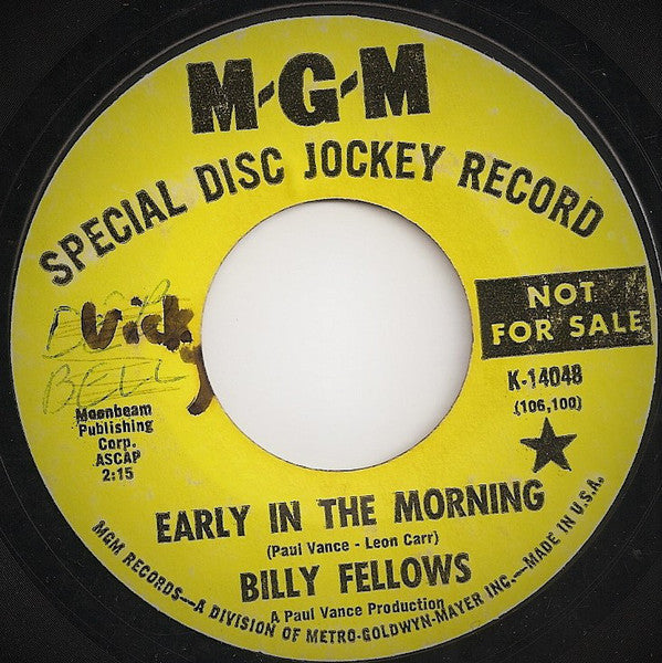 Billy Fellows - Early in the Morning - Used Vinyl Record 7"