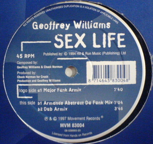 Geoffrey Williams - Sex Life - Used Vinyl Record 12"