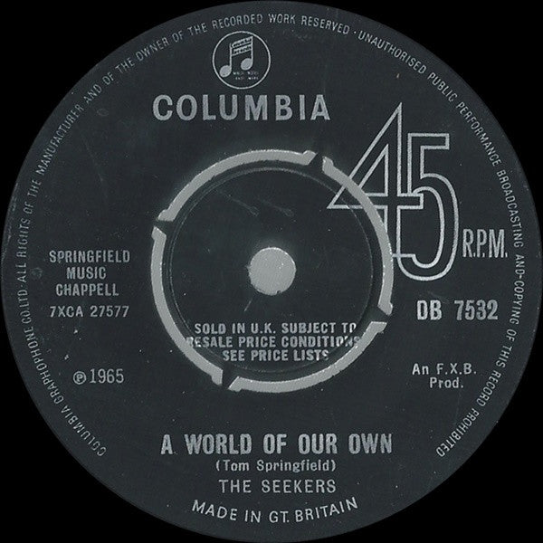 Seekers - A World Of Our Own - Used Vinyl Record 7"