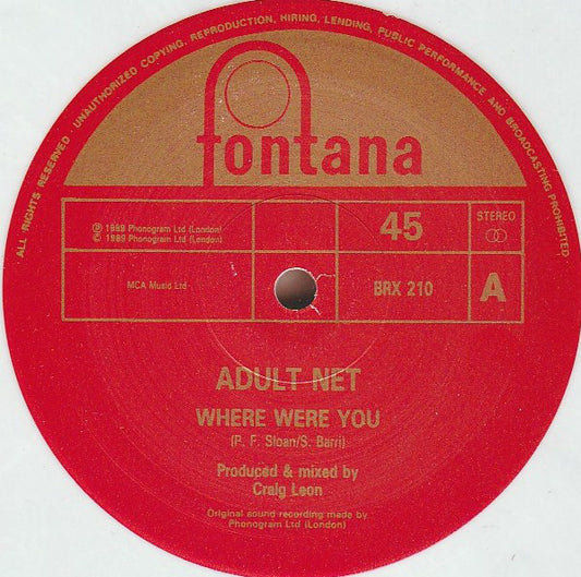 Adult Net - Where Were You - Used Vinyl Record 10"