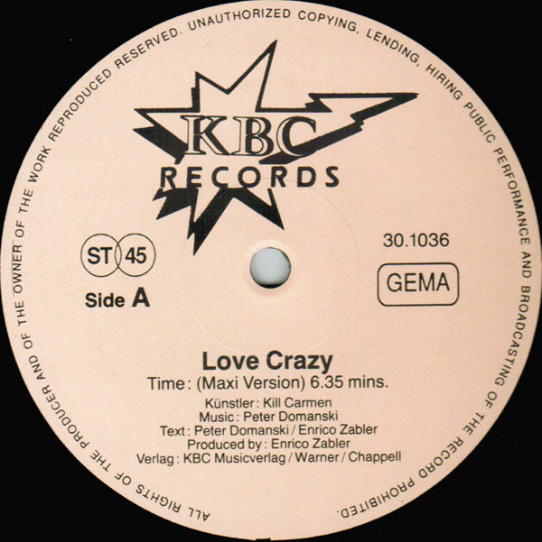 Kill Carmen - Love Crazy - Used Vinyl Record 12"
