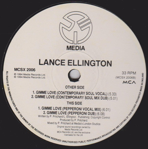 Lance Ellington - Gimme Love - Used Vinyl Record 12"