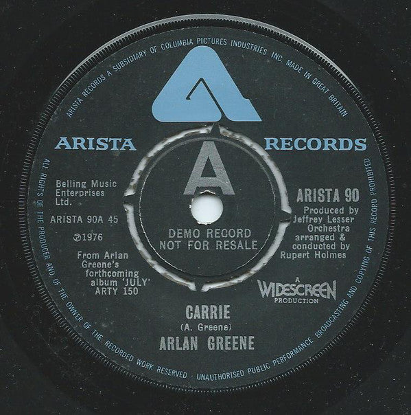 Arlan Greene - Carrie - Used Vinyl Record 7"