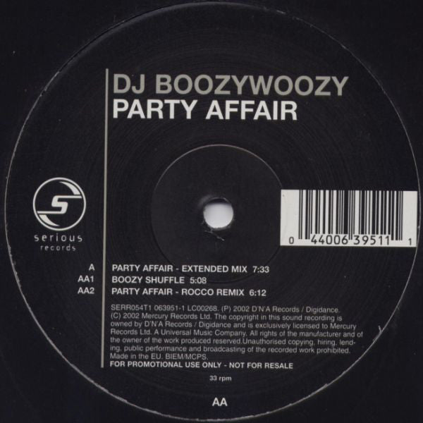 DJ BoozyWoozy - Party Affair - Used Vinyl Record 12"