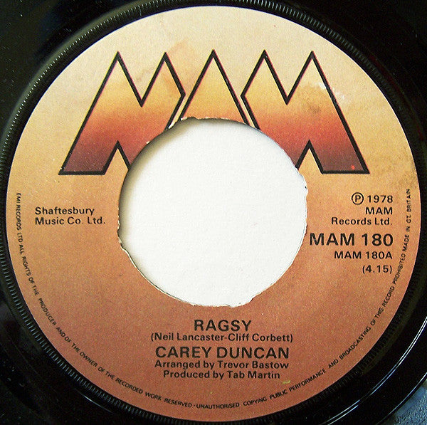 Carey Duncan - Ragsy - Used Vinyl Record 7"