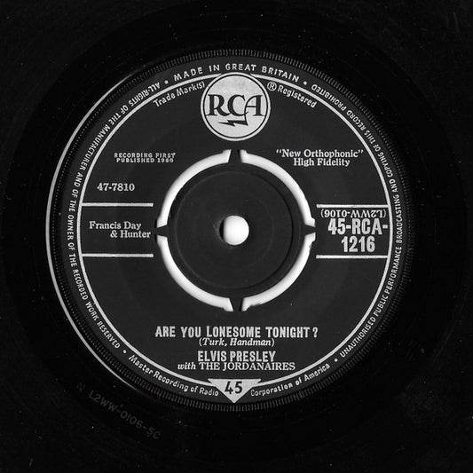 Elvis Presley - Are You Lonesome Tonight? - Used Vinyl Record 7"