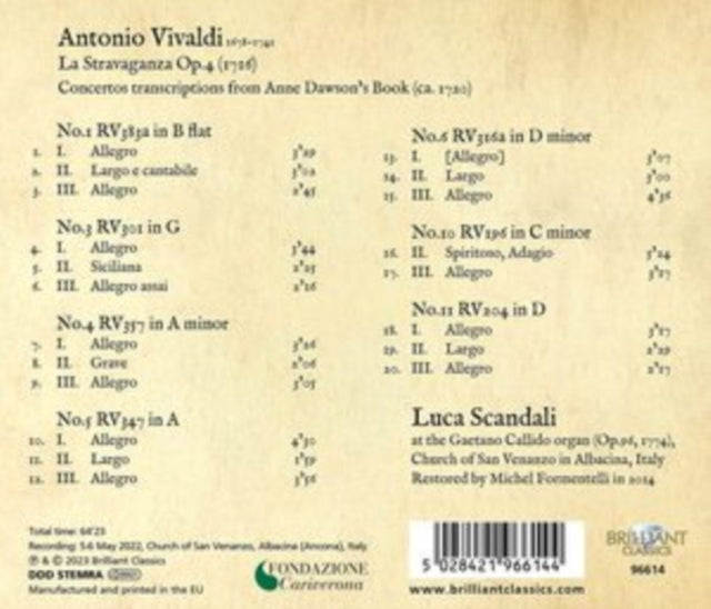 LUCA SCANDALI - VIVALDI LA STRAVAGANZA OP.4 - CD