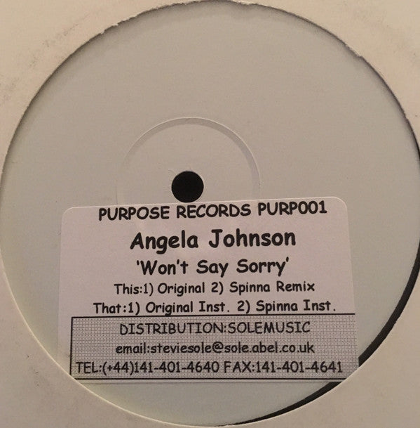 Angela Johnson - Won't Say Sorry - Used Vinyl Record 12"
