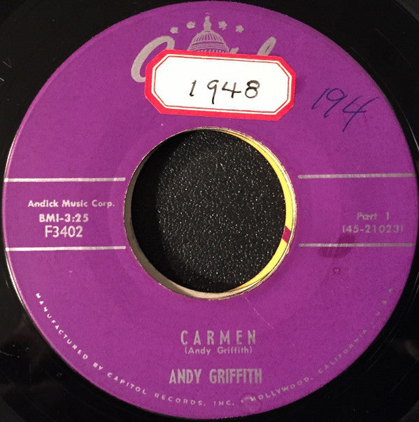 Andy Griffith - Carmen - Used Vinyl Record 7"