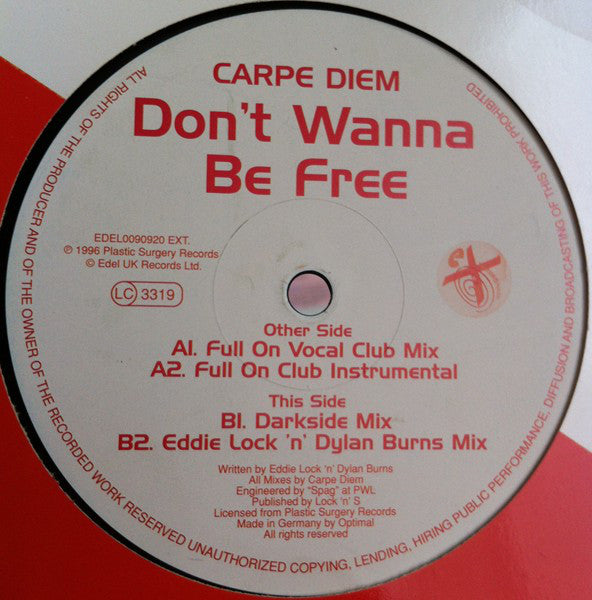 Carpe Diem - Don't Wanna Be Free - Used Vinyl Record 12"