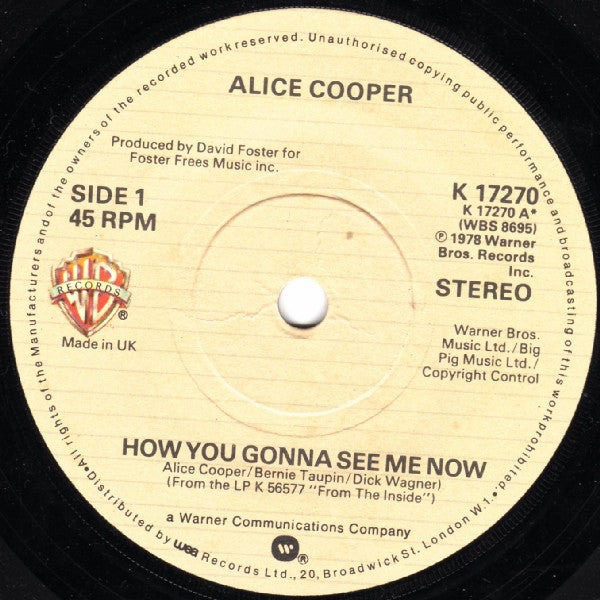 Alice Cooper - How You Gonna See Me Now - Used Vinyl Record 7"