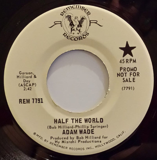 Adam Wade - Half The World - Used Vinyl Record 7"