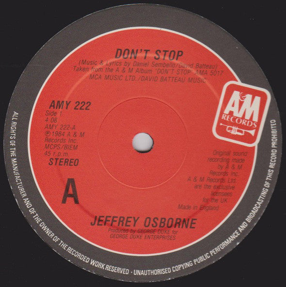 Jeffrey Osborne - Don't Stop - Used Vinyl Record 12"