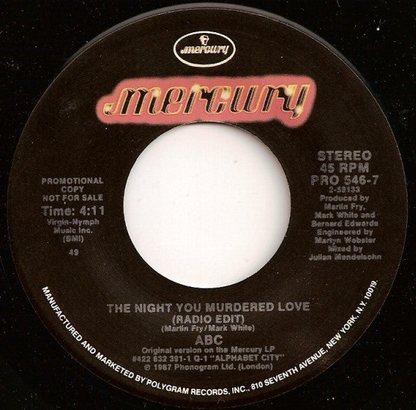 ABC - Night You Murdered Love (Radio Edit) - Used Vinyl Recor