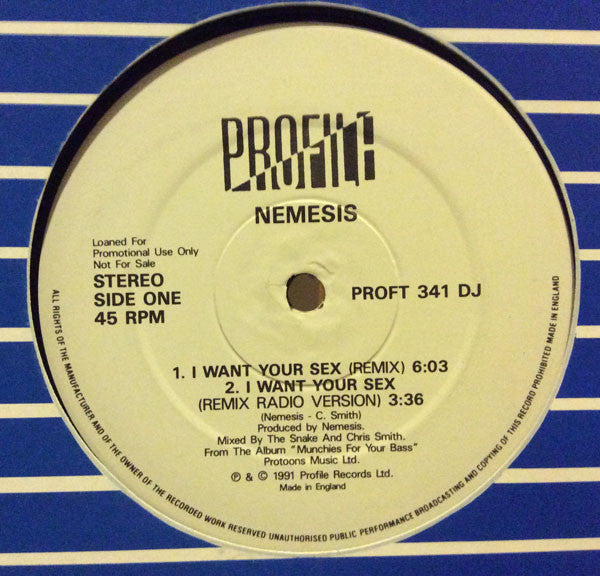 Nemesis - I Want Your Sex - Used Vinyl Record 12"