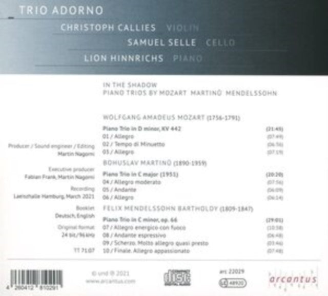 Trio Adorno - In The Shadow: Piano Trios by Mozart, Martinu & Mendelssoh