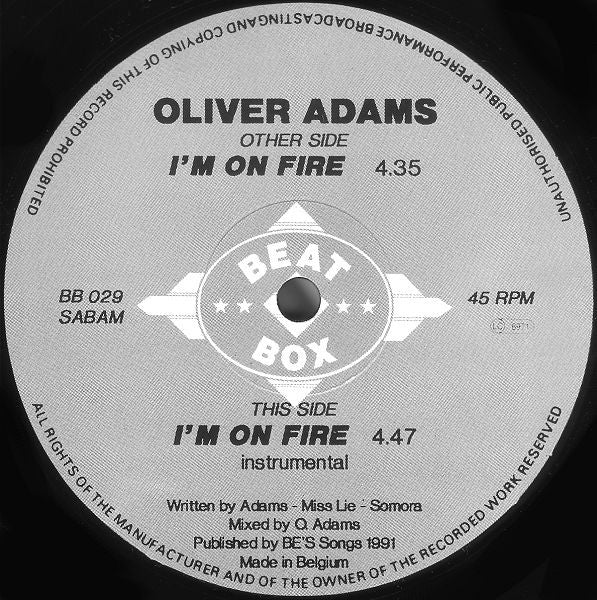 Oliver Adams - I'm On Fire - Used Vinyl Record 12"
