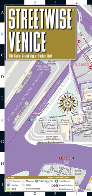 Michelin - Streetwise Venice Map - Laminated City Center Street Map of