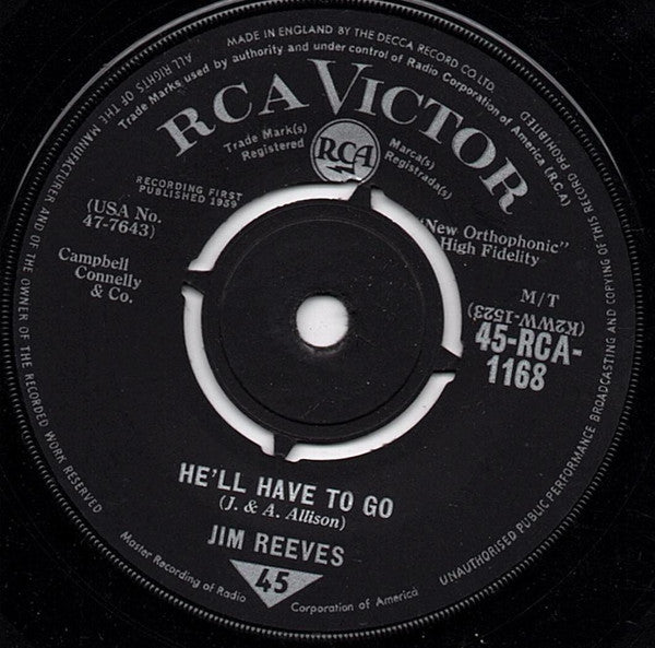 Jim Reeves - He'll Have To Go / In A Mansion Stands My Love - Used Vi