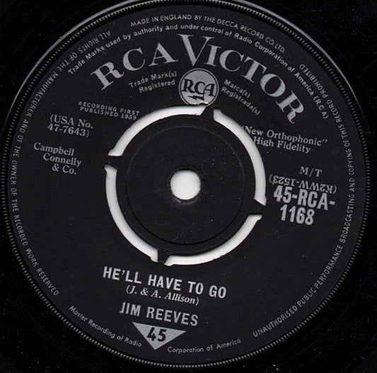 Jim Reeves - He'll Have To Go / In A Mansion Stands My Love - Used Vi