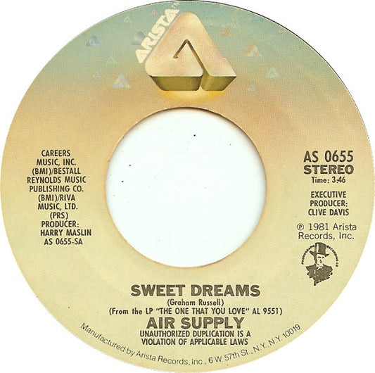 Air Supply - Sweet Dreams / Don't Turn Me Away - Used Vinyl Record 7"