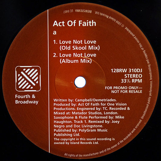 Act Of Faith - Love Not Love - Used Vinyl Record 12"