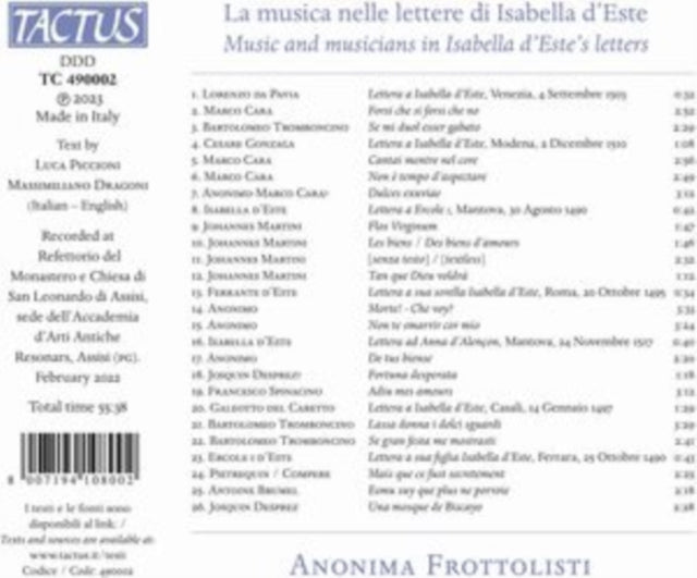 ANONIMA FROTTOLISTI - ISABELLA D ESTE LETTERS - CD