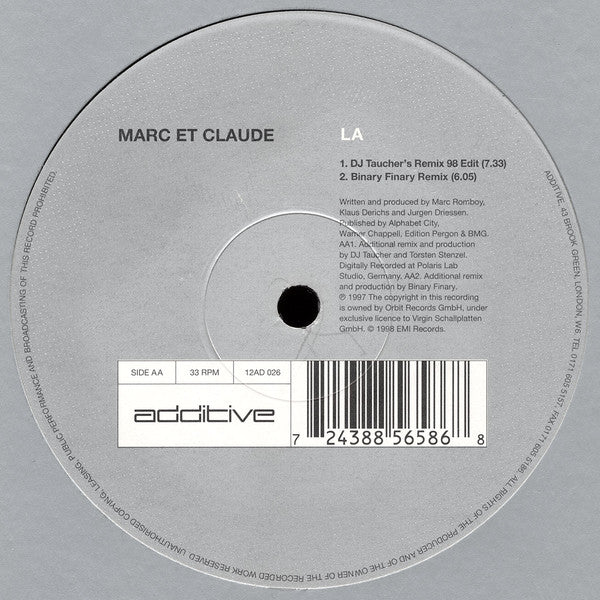 Marc Et Claude - La - Used Vinyl Record 12"