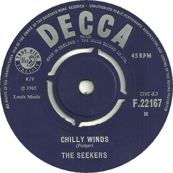 Seekers - Chilly Winds / Kumbaya - Used Vinyl Record 7"