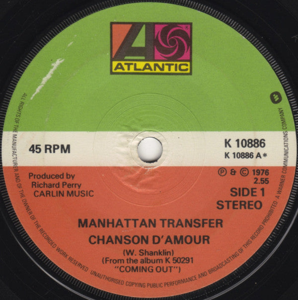 Manhattan Transfer - Chanson D'Amour - Used Vinyl Record 7"