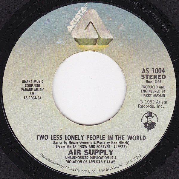 Air Supply - Two Less Lonely People In The World - Used Vinyl Record