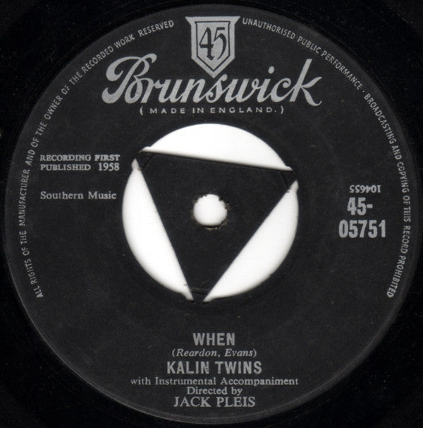 Kalin Twins - When / Three O'Clock Thrill - Used Vinyl Record 7"