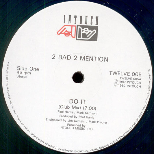 2 Bad 2 Mention - Do It - Used Vinyl Record 12"