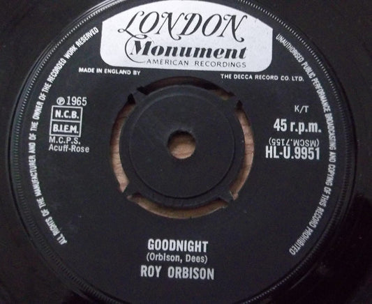 Roy Orbison - Goodnight - Used Vinyl Record 7"