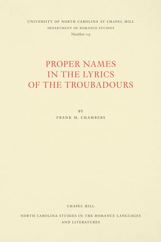 Chambers - Proper Names in the Lyrics of the Troubadours - New paperba
