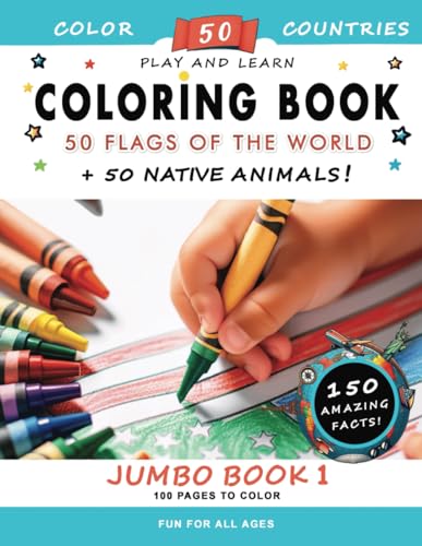 Book - 50 Flags of the World: Jumbo  1 - Color 50 flags, 50 native ani