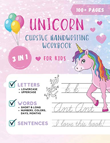 Press - Unicorn Cursive Handwriting Workbook for Kids  Cursive Handwri