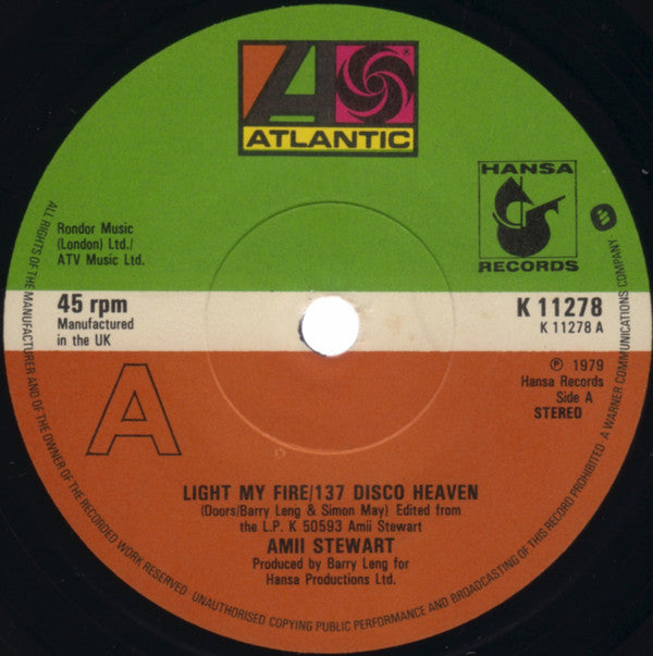 Amii Stewart - Light My Fire / 137 Disco Heaven - Used Vinyl Record 7