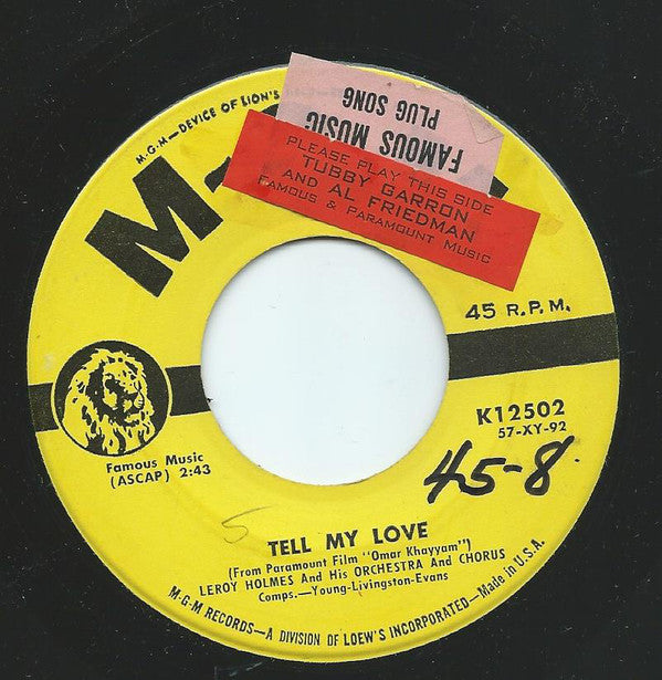 LeRoy Holmes Orchest - Tell My Love - Used Vinyl Record 7"