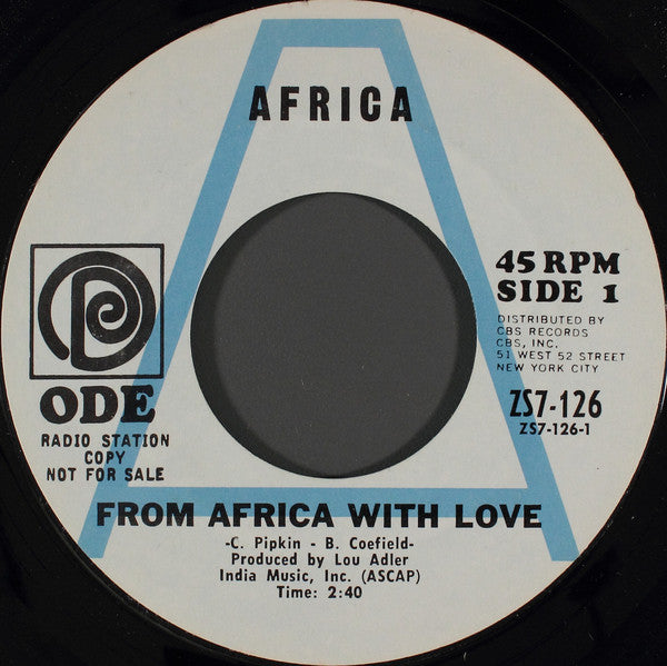 Africa - From  With Love - Used Vinyl Record 7"