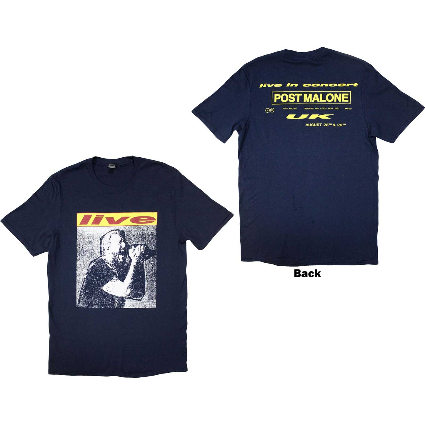 Post Malone - tshirt - Unisex - Short Sleeves - Live In Concer - Large
