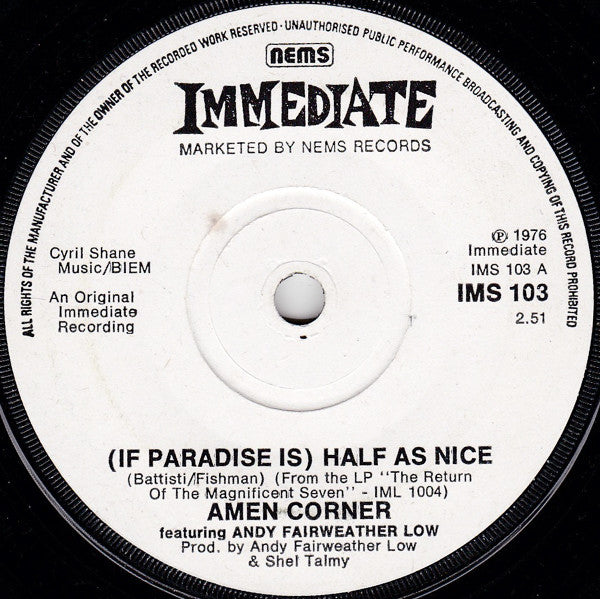 Amen Corner - (If Paradise Is) Half As Nice - Used Vinyl Record 7"