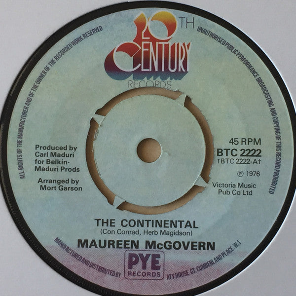 Maureen McGovern - Continental - Used Vinyl Record 7"