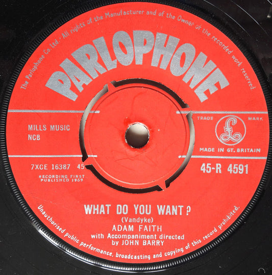 Adam Faith - What Do You Want? - Used Vinyl Record 7"