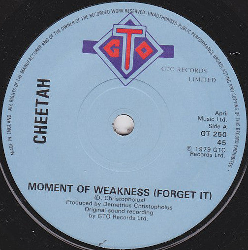 Cheetah - Moment Of Weakness (Forget It) - Used Vinyl Record 7"