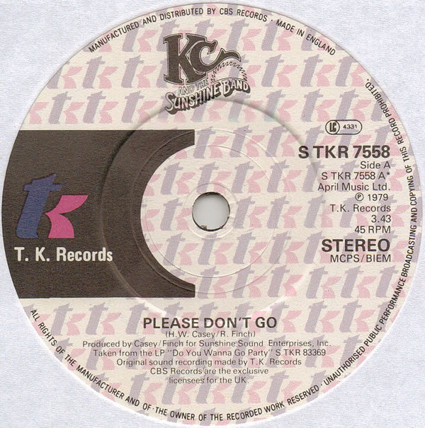 KC & The Sunshine Ba - Please Don't Go - Used Vinyl Record 7"