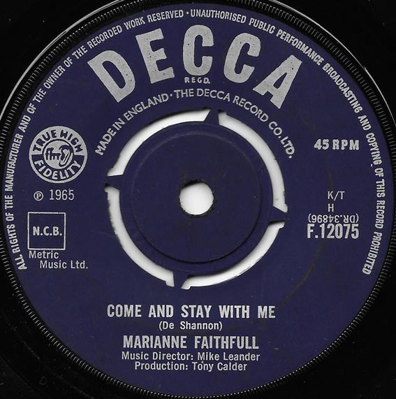 Marianne Faithfull - Come And Stay With Me - Used Vinyl Record 7"