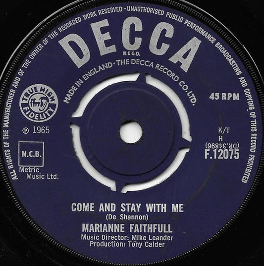 Marianne Faithfull - Come And Stay With Me - Used Vinyl Record 7"