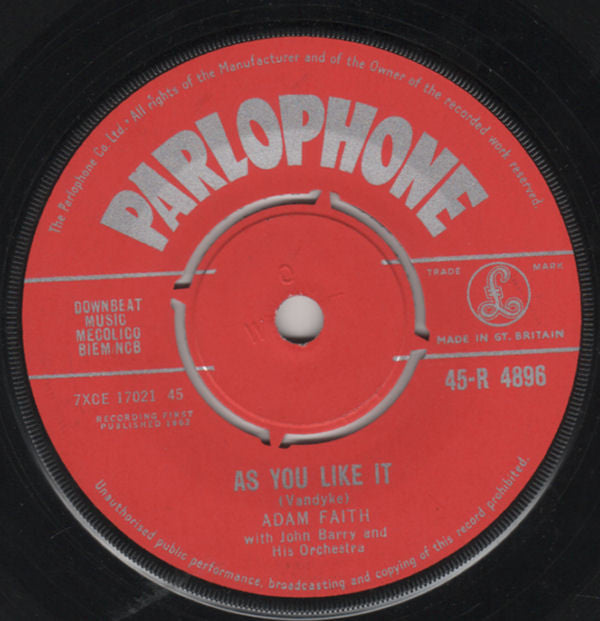 Adam Faith - As You Like It - Used Vinyl Record 7"
